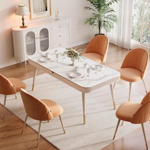 62 in. Rectangle White Faux Marble Dining Table with Metal Legs(Seats 6)