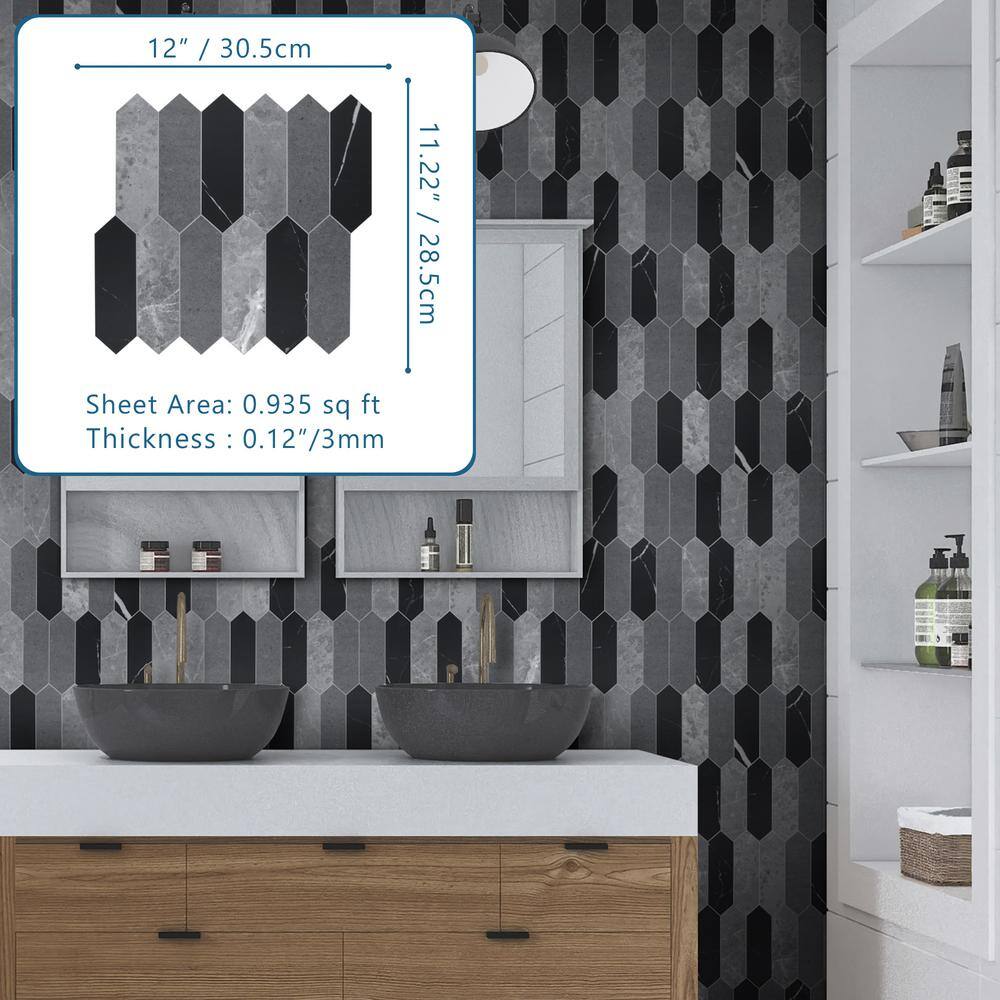 12" x 11.22" Stone Mix Peel & Stick Hexagon Mosaic Tile
