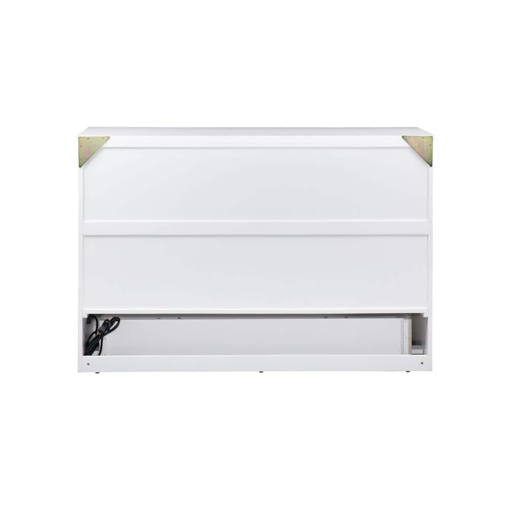 White Coastal Queen Murphy Bed Chest with Charging Station