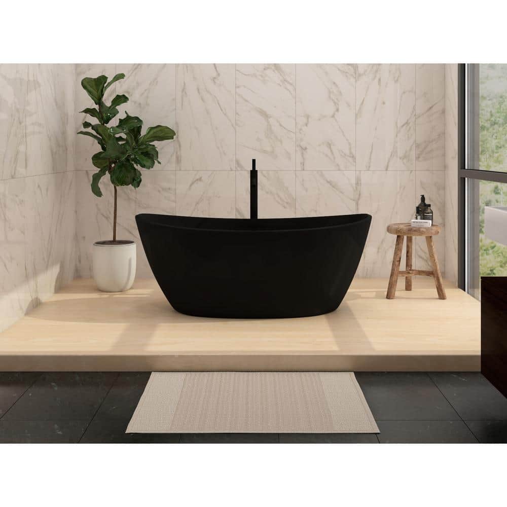 Manhattan 64" Matte Black Stone Freestanding Double Slipper Bathtub