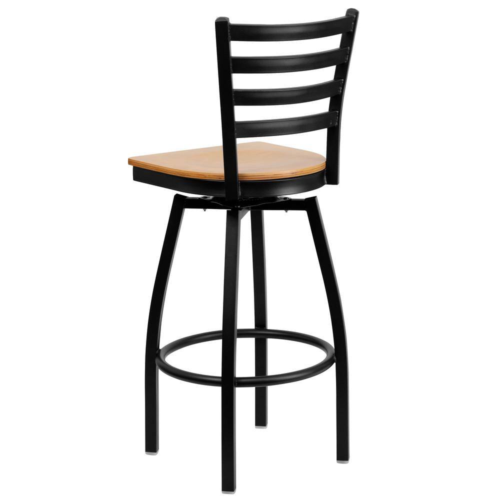 Black Metal Swivel Barstool with Natural Wood Seat