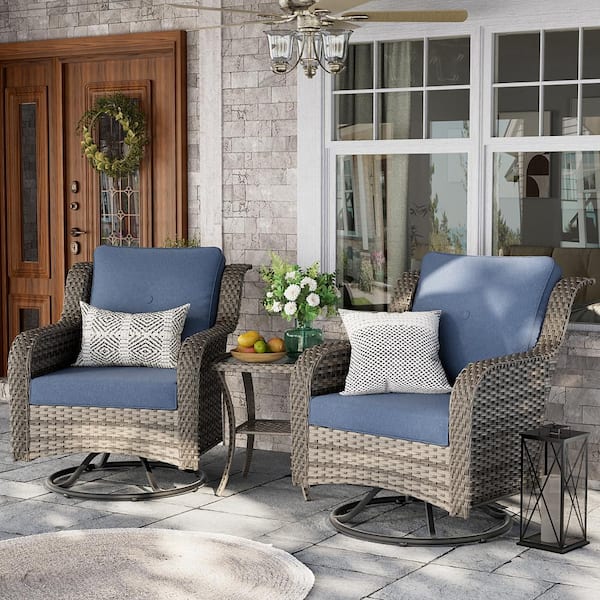 3-Piece Wicker Patio Conversation Set with Cushion and Side Table