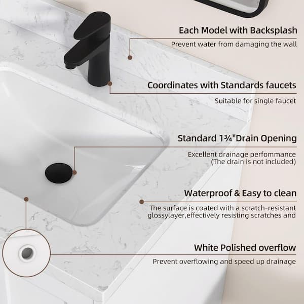 Zeafive 72 in. W x 22 in. D Engineered Stone Vanity Top in Carrara