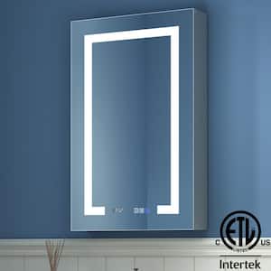 20 in. W x 32 in. H Rectangular Silver Aluminum Recessed/Surface Mount Left Dimmable Medicine Cabinet with Mirror