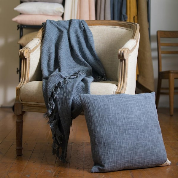 Unbranded 20 in. x 20 in. Indigo- 100% Cotton Slub Dec. Pillow