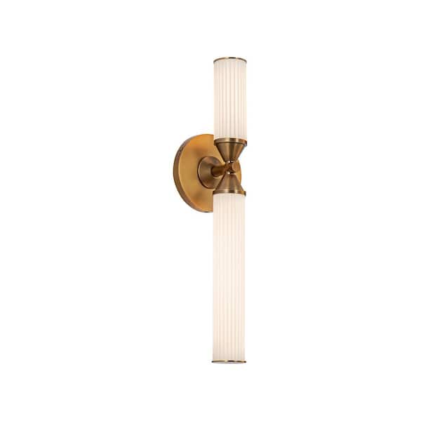 Edwin 18-in 1 Light 13-Watt Vintage Brass/Frosted Ribbed Glass Integrated LED Vanity Light