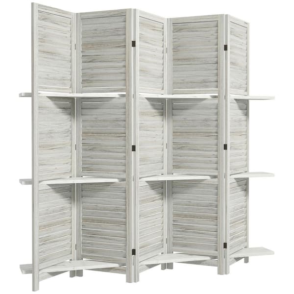 67 in. Wood Room Divider, Privacy Screen with 3-Panel Display Shelves, and Folding Storage for Bedroom or Home Office