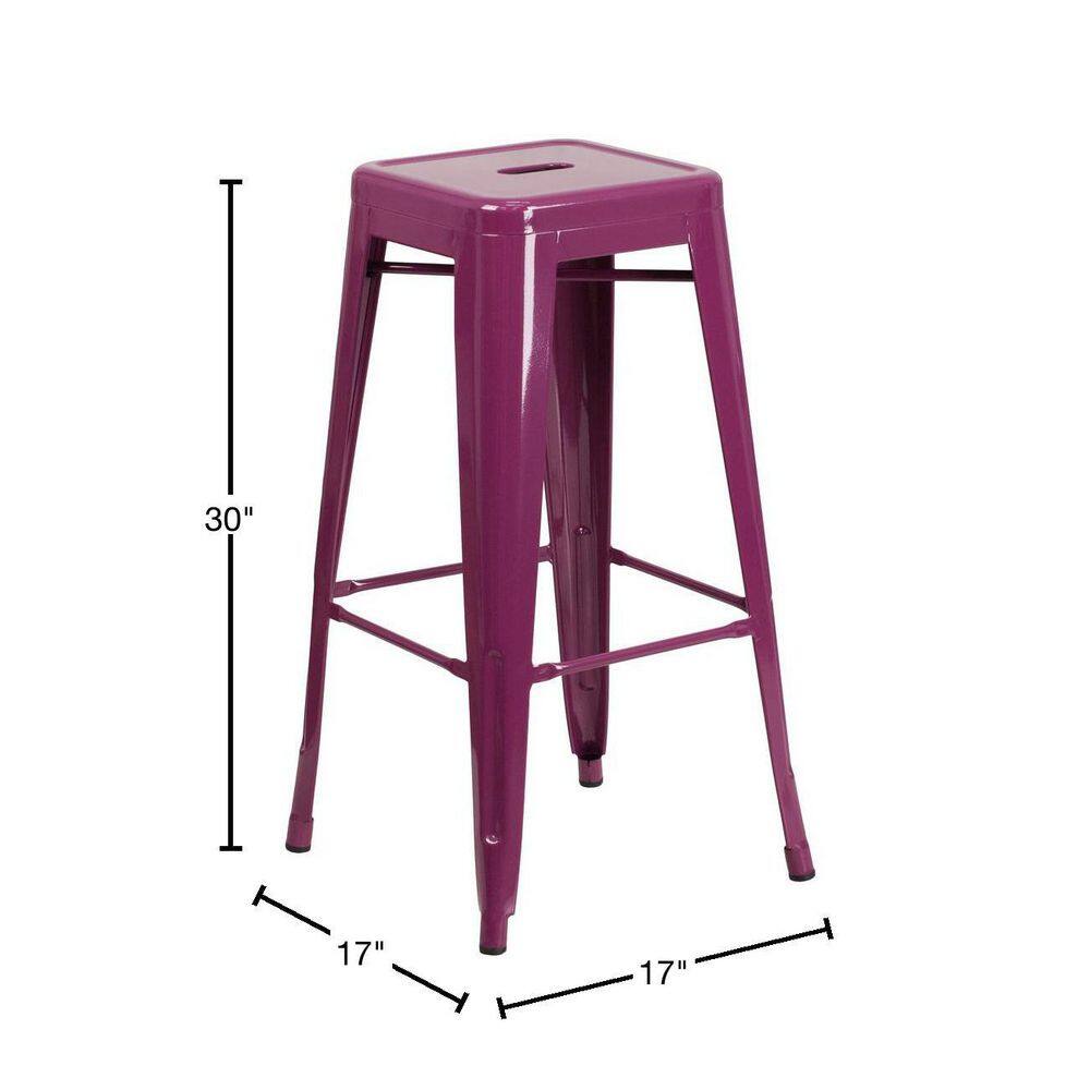 30'' Purple Metal Indoor-Outdoor Stackable Barstool