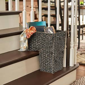 Woven Bankuan Rope Stair Basket with Handles in Black