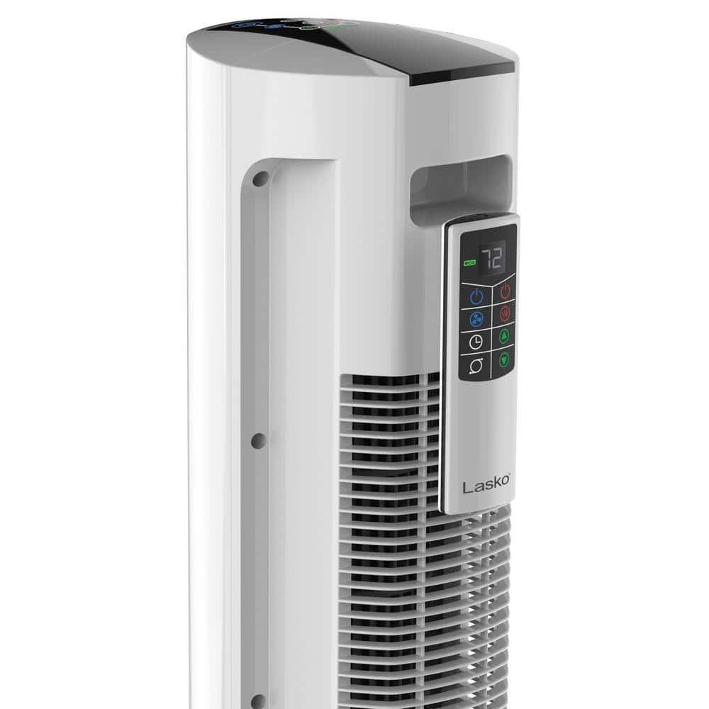 White Ceramic Tower Fan and Heater with Thermostat and Automatic Shut-off