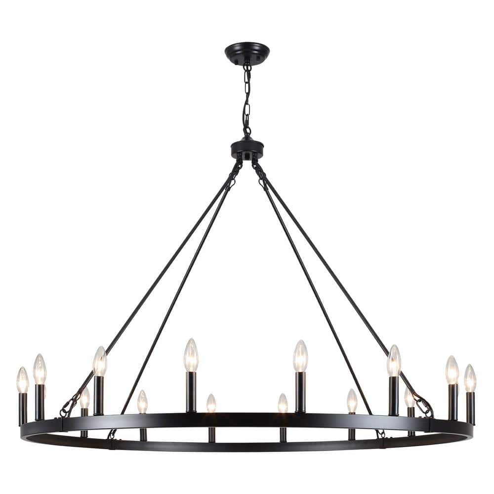 Large Black Metal Wagon Wheel Candle Chandelier