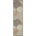 Aloha Patio Natural 2 ft. x 12 ft. Floral Modern Indoor/Outdoor Runner Rug