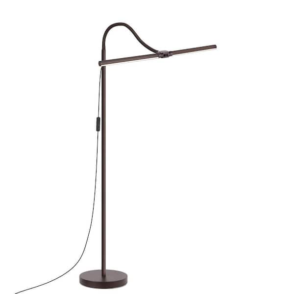 63 in. Brown Swing Arm LED Floor Lamp with Double Head, Adjustable Gooseneck and Dimmable Light for Living Room