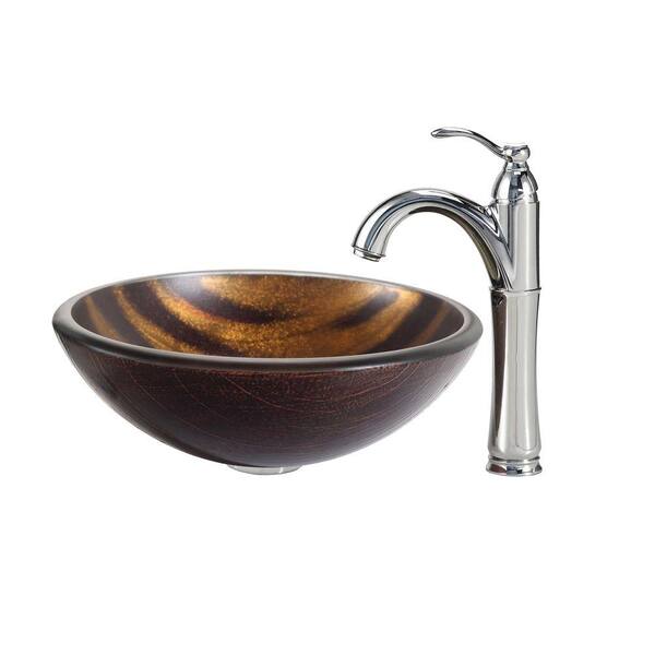 KRAUS Bastet Glass Vessel Sink in Multicolor and Riviera Faucet in Chrome