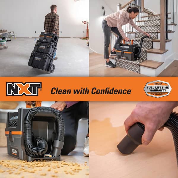3 Gal. 18V Cordless NXT Shop Vacuum Wet Dry Vac (Tool Only) with Pro Gear Attachment and Rolling Tool Cart HD0318E