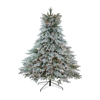 6.5 ft. x 61 in. Pre-Lit Flocked Jasper Balsam Fir Artificial Christmas Tree with Clear Lights