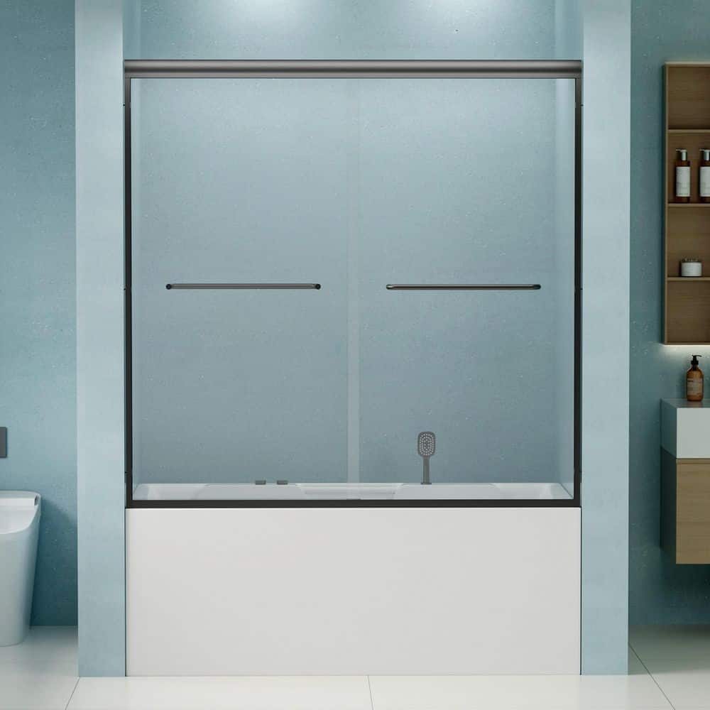 60 in. W x 58 in. H Framed Double Sliding Tub Door Bypass Tub Shower Door in Matte Black with 1/4 in. Clear Glass price history on PriceWatchPro