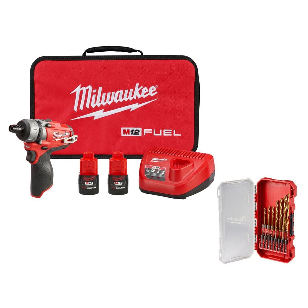 M12 FUEL 12V 1/4 in. Hex 2-Speed Screwdriver Kit w/ (2) 2. 0Ah Batteries, Case with 15-Pc Titanium Set price history on PriceWatchPro