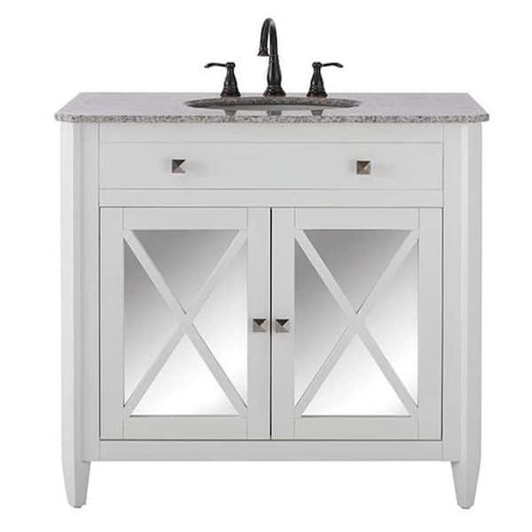 Home Decorators Collection Barcelona 37 in. Vanity in White with Granite Vanity Top in Grey with White Sink