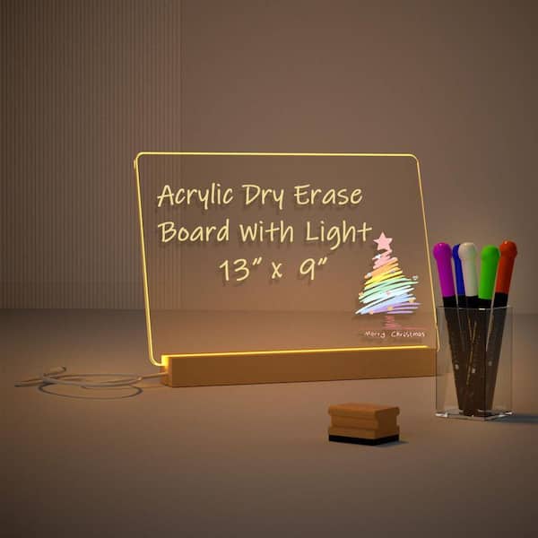 Light-Up Dry Erase Board 13 x 9 in. with 5-Markers Acrylic