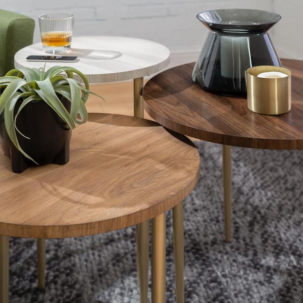 Welwick Designs 3 Piece 24 In Dark, Walnut Wood Nesting Coffee Tables