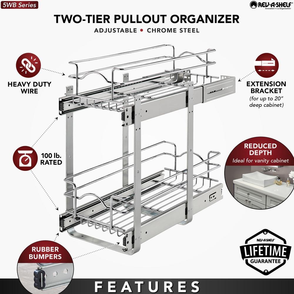 Chrome 2-Tier Wire Basket Pull Out Shelf for Cabinets