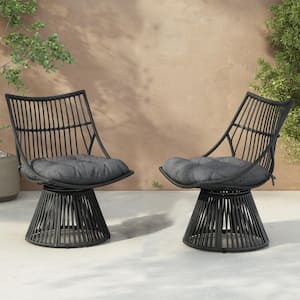 Jabe Wicker Outdoor Patio Lounge Chair with Grey Cushions (2-Pack)