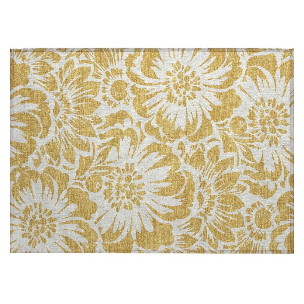 Gold and White 2 ft. x 3 ft. Woven Floral Rectangle Indoor/Outdoor Area Rug price history on PriceWatchPro