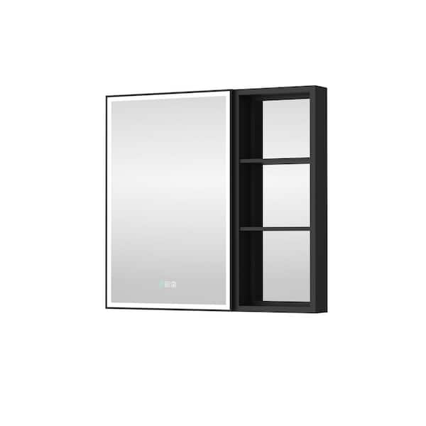 WELLFOR 32 in. W x 30 in. H Rectangular Aluminum Recessed/Surface Mount Medicine Cabinet with Mirror and LED Lighted, Anti-fog