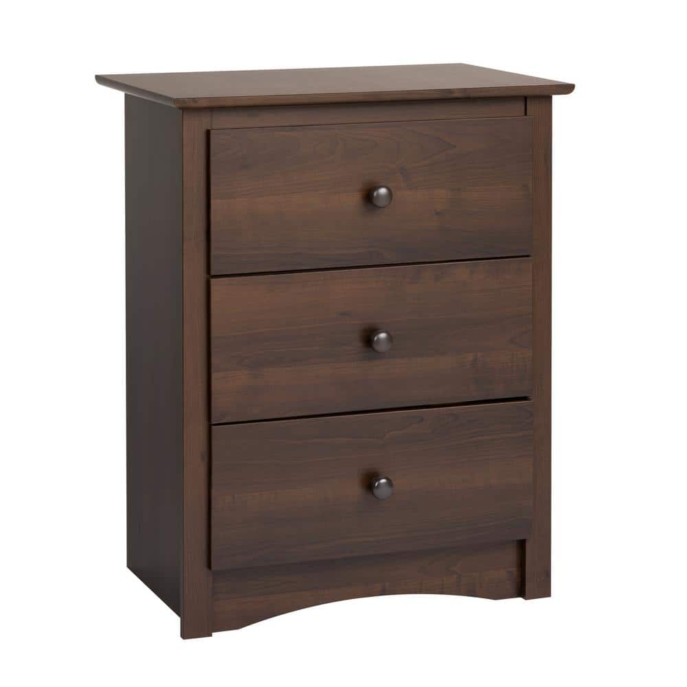 Espresso 3-Drawer Tall Nightstand with Metal Knobs