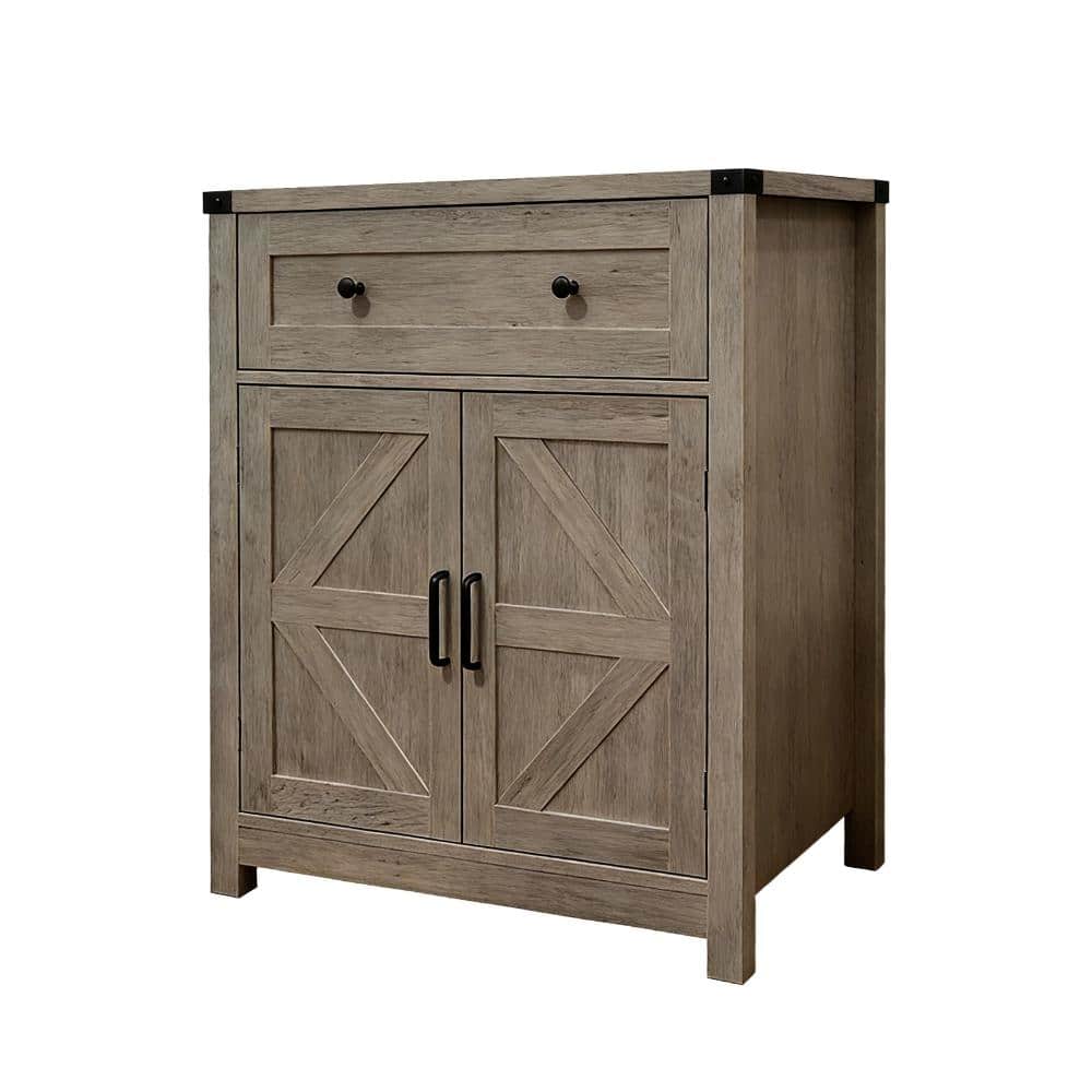 Light Gray 32.68 in. Accent Cabinet Office Storage Cabinet with 2 Shelves and Barn Door Design price history on PriceWatchPro