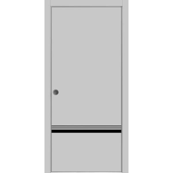 Sartodoors 24 in. x 84 in. 1 Panel Matte Grey Finished Solid Wood with Honeycomb Sliding Door with Hardware