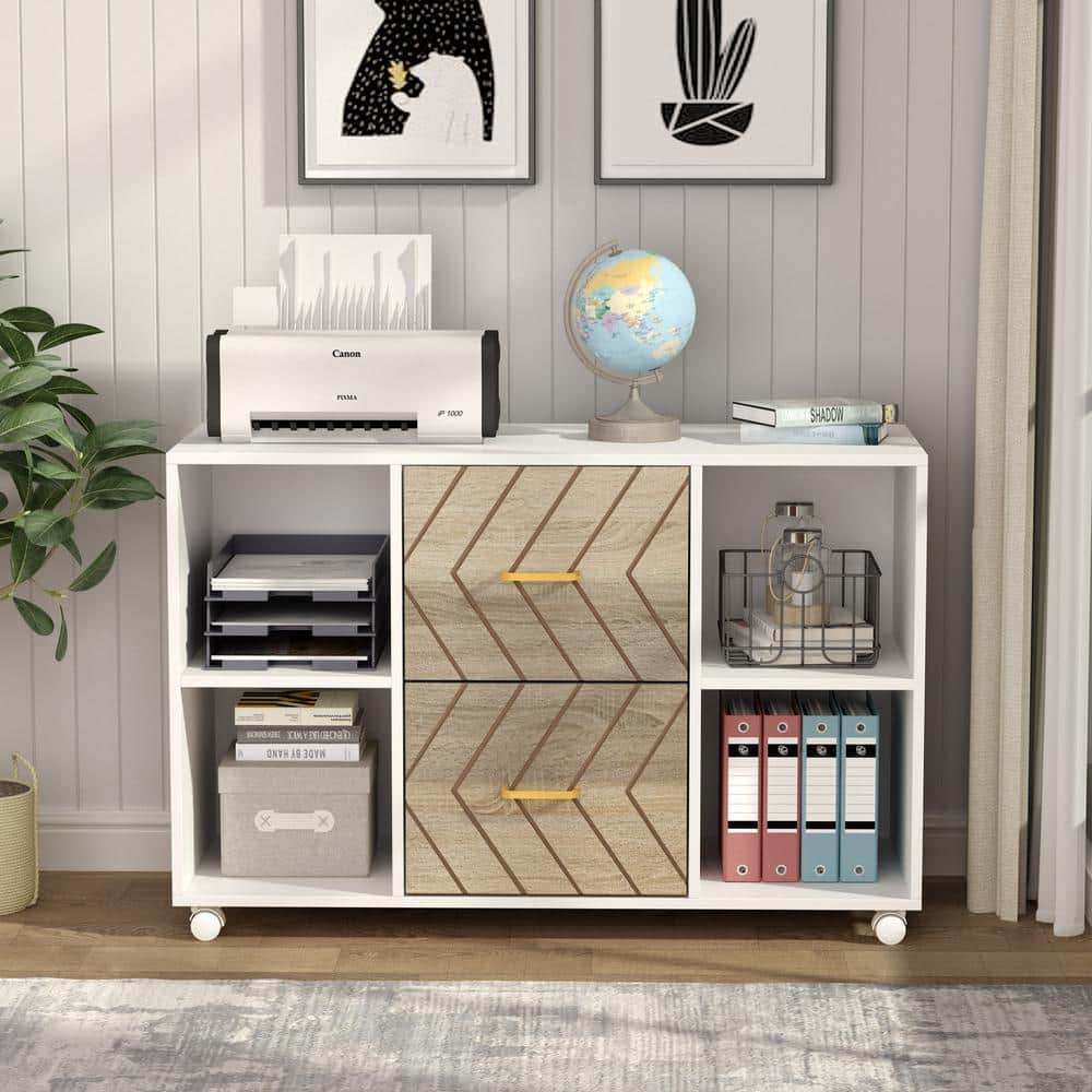BYBLIGHT Atencio 2Drawer White Wood 40 in. W Lateral File