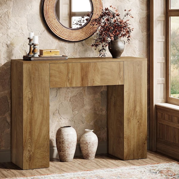 Turrella BYBLIGHT Turrella 39 in. Distressed Brown Rectangle Wood Console Table ...