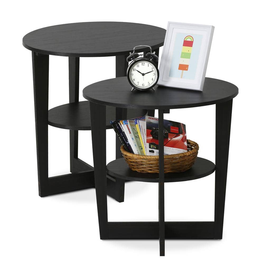 Walnut Finish Oval Wood End Table Set of 2