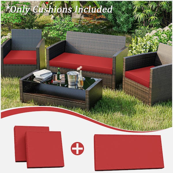 36 in. x 18 in. (3-Piece) Outdoor Patio Replacement Seat Cushions Fit for Loveseat Lounge Chair Furniture Red