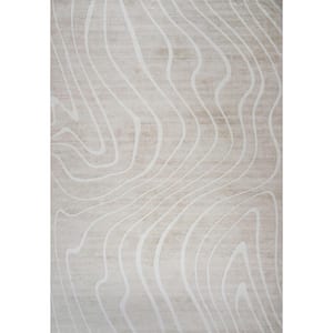 Minimalist Modern Abstract Beige Cream 7 ft. x 10 ft. Indoor Soft Area Rug