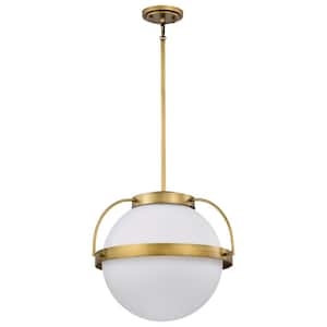 Lakeshore 60-Watt 1-Light Natural Brass Shaded Pendant Light with White Opal Glass Shade and No Bulbs Included
