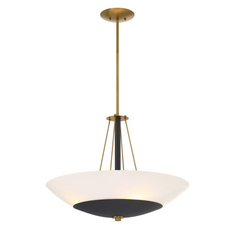 Bax 60-Watt 4-Light Sand Black and Soft Brass Bowl Pendant Light with Clear and White Glass Shades, No Bulbs Included price history on PriceWatchPro