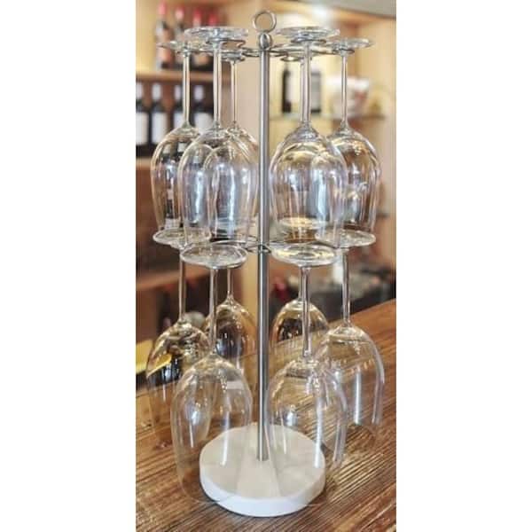 Brushed Nickel Tabletop Marble Base Stemware Rack Freestanding Countertop Organizer Holds 12 Wine Glasses