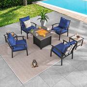 7-Piece Metal Patio Conversation Set with Blue Cushions