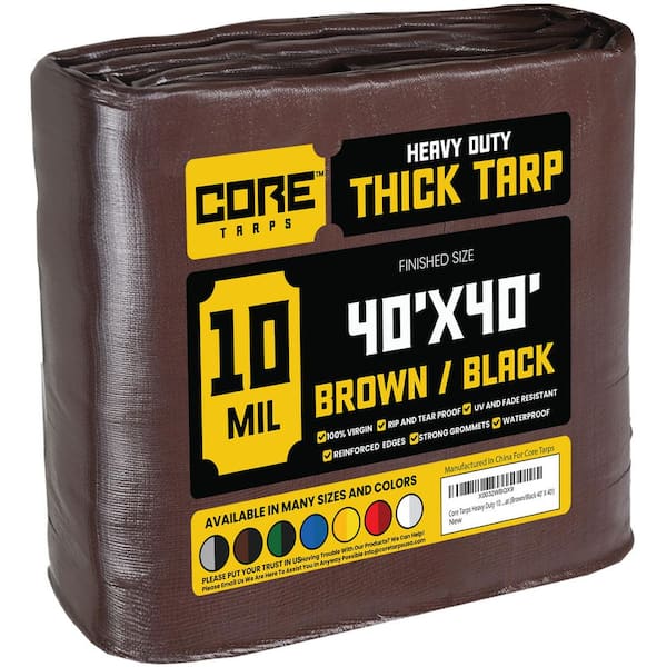 CORE TARPS 40 ft. x 40 ft. Brown/Black 10 Mil Heavy Duty Polyethylene Tarp, Waterproof, UV Resistant, Rip and Tear Proof