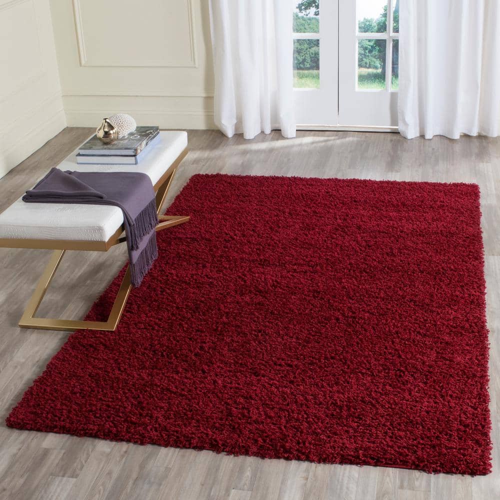 Athens Red Synthetic Shag Area Rug, 3' x 5'
