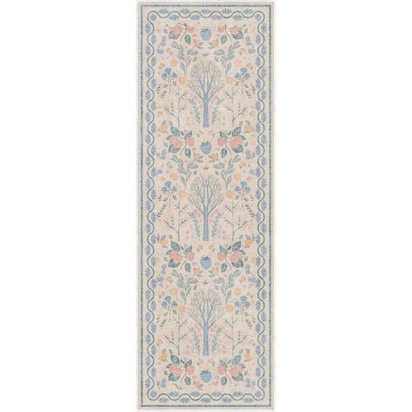 Botanical Washables Ivory Multicolor 2 ft. x 6 ft. Botanical Contemporary Runner Area Rug