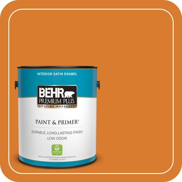 BEHR PREMIUM PLUS 1 gal. #270B-7 Bonfire Satin Enamel Low Odor Interior Paint & Primer