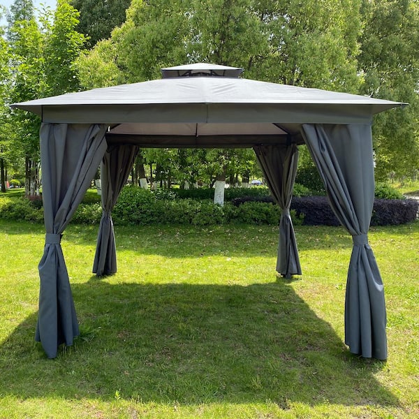 Tatayosi 10 ft. x 10 ft. Gray Outdoor Patio Garden Gazebo Tent, Outdoor Shading, Gazebo Canopy with Curtains