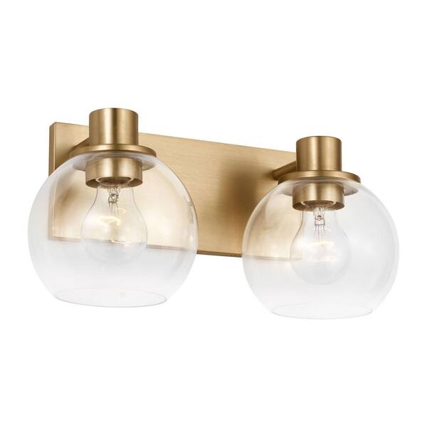 Generation Lighting - Rito 14.5 in. W x 7.125 in. H 2-Light Satin Brass Dimmable Medium Bathroom Vanity Light with No Bulbs Included
