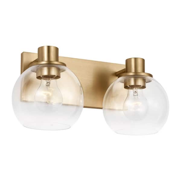 Rito 14.5 in. W x 7.125 in. H 2-Light Satin Brass Dimmable Medium Bathroom Vanity Light with No Bulbs Included