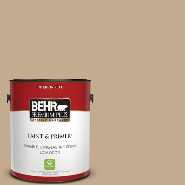 BEHR PREMIUM PLUS 1 gal. #BXC-07 Palomino Tan Flat Low Odor Interior Paint & Primer