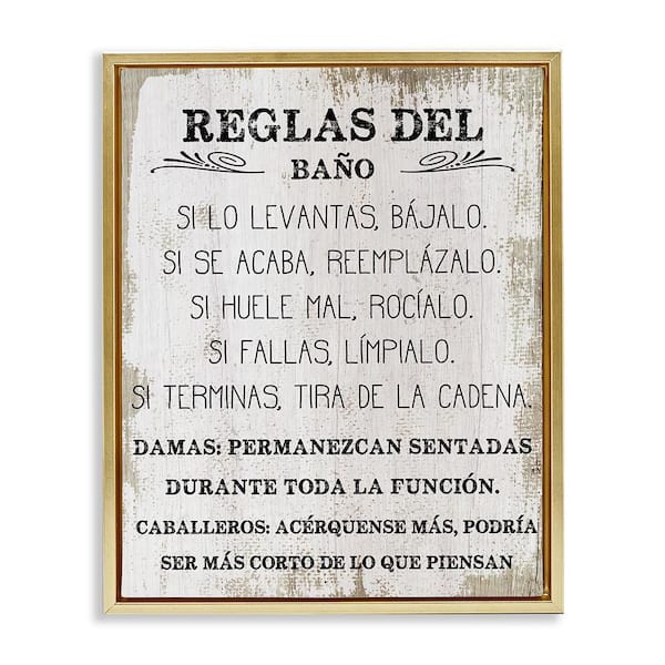 Stupell Industries Fun Bathroom Rules by Lil' Rue Gold Floater Frame Typography Graphic Art Print 31 in. x 25 in.